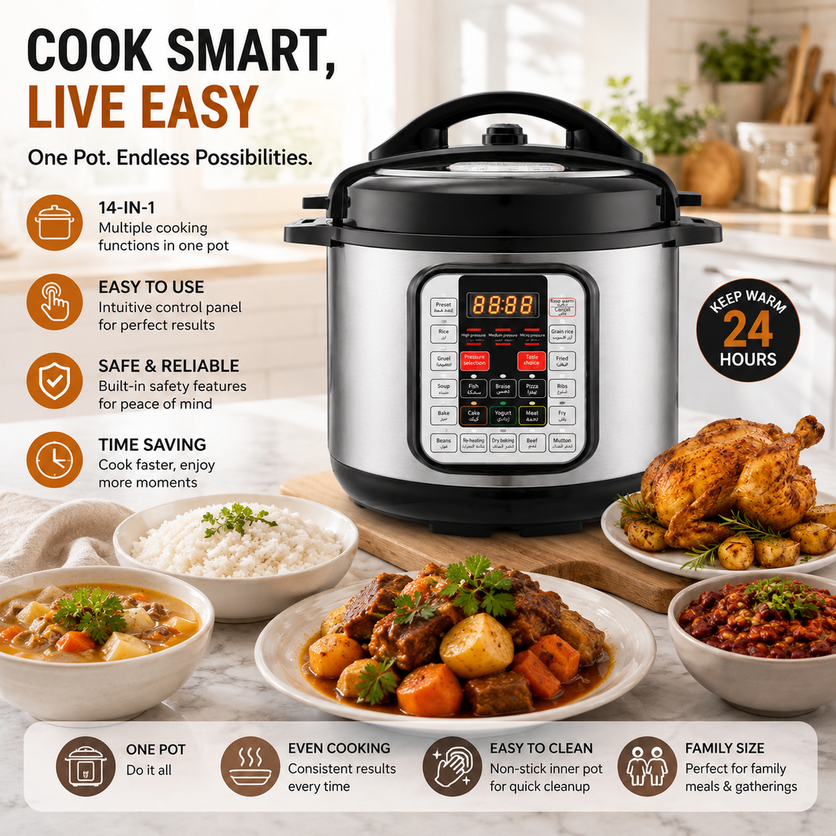 6L Electric Pressure Cooker with Programmable Cooking Controls
