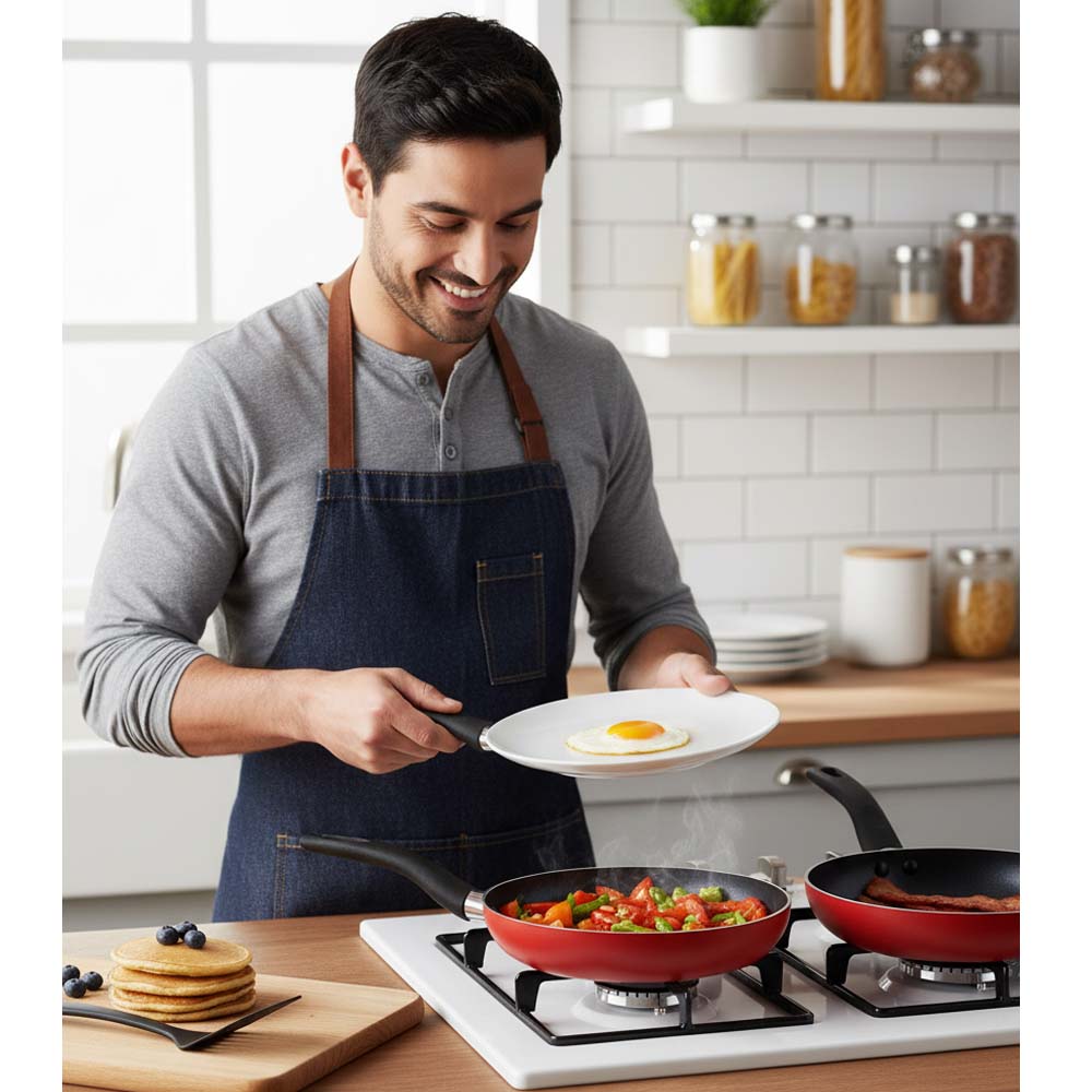 OE-017 4-Piece Red Non-Stick Frying Pan Set